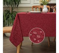 Romanstile Nappe Noël Rectangulaire 240x140 cm Rouge Anti Tache Jacquard Nappe Extérieurs Résistant à l'eau,Lavable Tissu Protection Moderne de Table pour Jardin,Anniversaires,Fete,Mariage,Reveillon