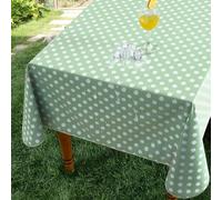 Romanstile Nappe Plastique Impermeable 140x180 cm Rectangulaire Jardin Exterieur Toile Cirée Pois Vert Anti Tache Lavable, Idéale pour Table de Jardin, Pique-Nique, Réception