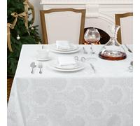 Romanstile Nappe Rectangulaire 150x300 cm Blanche Jacquard Anti Tache, Résistante aux Éclaboussures, Table Élégante pour Cérémonies, Buffet de Mariage, Déjeuner d’Entreprise et Repas en Jardin
