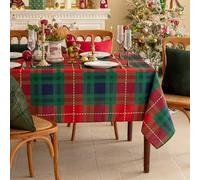 Romanstile Nappe rectangulaire de Noël en velours vert à carreaux - 152,4 x 213,4 cm - Nappe résistante aux taches d'eau à carreaux, en polyester lavable pour décoration de dîner/fête de Noël/vacances