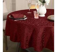 Romanstile Nappe Ronde 200 cm de Diamètre Rouge Jacquard Nappe Anti Tache,Lavable,Résistant à l'eau Tissu Decoration de Grande Table pour Extérieurs,Jardin,Anniversaires,Mariage,Reveillon,Fete,Buffet