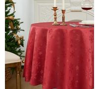 Romanstile Nappe Ronde de Noël 180 cm Rouge, Grande Nappe Anti-Tache ornée d’Un Motif Jacquard de Flocons de Neige et d’étoiles élégantes, idéale pour Repas de fête ou décor de Salon
