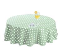Romanstile Nappe Ronde Toile cirée 120cm Pois Vert et Blanc, 350GSM Lavable, Nappe Exterieur Toile cirée PVC,Plastique,pour Pique Nique Table de Jardin, Table Basse,Anniversaire,Picnic,Mariage