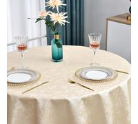 Romanstile Petite nappe ronde de Noël en toile cirée beige 120 cm | Nappe en toile cirée en vinyle imperméable 350 g/m² pour Noël, table de jardin, table basse, balcon