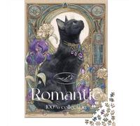 Romantic Black Cat Art Print-1 Puzzle 1000 Pieces Cadeau Unique Jeu Éducatif Défi Jouet À De Qualité Supérieure Peinture Art pour Adultes Et Enfants À Partir De 14 Ans 38x26cm/1000pcs