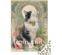 Romantic Cat Art Print-6 Puzzle 1000 Pièces Cadeau Unique Jeu Éducatif Défi Jouet À De Qualité Supérieure Peinture Art pour Adultes Et Enfants À Partir De 14 Ans 52x38cm/1000pcs