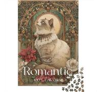Romantic Cat Art Print-7 Puzzles 1000 Pieces Cadeau Unique Jeu Éducatif Challenge Toy À De Qualité Supérieure Peinture Art pour Adultes Et Enfants À Partir De 12 Ans 70x50cm/1000pcs