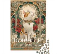 Romantic Cat Art Print-9 Puzzle 1000 Pieces Cadeau Unique Jeu Éducatif Challenge Toy À De Qualité Supérieure Peinture Art pour Adultes Enfants 38x26cm/1000pcs