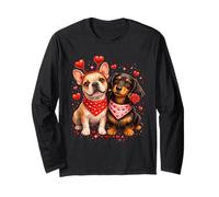 Romantic Dog Lover Tee French Bulldog & Dachshund with Heart Manche Longue