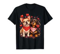 Romantic Dog Lover Tee French Bulldog & Dachshund with Heart T-Shirt