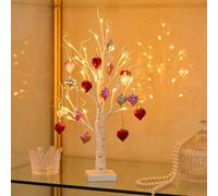 Romantic Heart-Shaped Birch Tree Lamp,Valentines Day Decor Birch Tree with Light with Hanging Hearts and LED Lights,Tabletop Artificial Trees Lights for Indoor Decor Wedding Party (White, 1pcs)