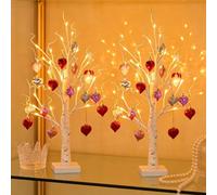Romantic Heart-Shaped Birch Tree Lamp,Valentines Day Decor Birch Tree with Light with Hanging Hearts and LED Lights,Tabletop Artificial Trees Lights for Indoor Decor Wedding Party (White, 2pcs)