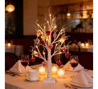 Romantic Heart-Shaped Birchs Tree Lamp,24 Inch Tabletop Decorative Light with LED Lights & Hanging Hearts,USB Powered Warm Glow Lamp for Valentine's Day,Wedding,Bedroom,Home Decor