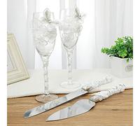 Romantic LOVE Ensemble 4 pièces de flûtes à champagne et de serveurs à gâteau - 2 flûtes à champagne, 1 serveur à tarte et 1 couteau à découper, cadeaux pour les mariés (C)