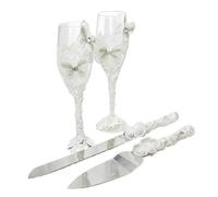 Romantic LOVE Ensemble De 4 Pièces De Fournitures De Mariage, Flûtes À Griller Et Pelle À Gâteau, 2 Flûtes À Champagne, 1 Pelle À Tarte Et 1 Couteau À Découper, Cadeaux pour Mariés (Blanc-A)