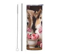 Romantic Love Gobelet isotherme à double paroi en acier inoxydable avec couvercle et paille - Pour boissons chaudes et froides - 591 ml