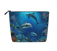 Romantic Love's Trousse de toilette pour femme, trousse de maquillage de voyage portable, organiseur quotidien avec fermeture éclair, Underwater World Dolphins Corail, Taille unique