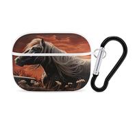 Romantic Mustang Coque rigide pour Airpod Pro Coque de protection complète contre les chutes avec porte-clés compatible avec AirPod Pro 2e/1ère génération, LED avant visible, blanc