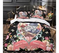 Romantic Skulls Housse de Couette 3D Imprimée Microfibre Hypoallergique 3 Pièces 2xTaies Super Douce Floral Gothic Linge de Lit Respirante Entretien Facile for Enfant Super king（260x220cm）