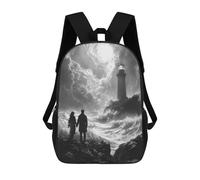 Romantic Stormy Shore with Lighthouse - Charcoal Art Sacs À Dos Pour Enfants, Cartables, Sacs À Dos Scolaires Imprimés En 3D, Sacs À Dos De Voyage Tendance Pour Enfants (primaire, Collège) 17inch