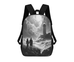 Romantic Stormy Shore with Lighthouse - Charcoal Art Sacs À Dos Pour Enfants, Cartables, Sacs À Dos Scolaires Imprimés En 3D, Sacs À Dos De Voyage Tendance Pour Enfants (primaire, Collège) 17inch