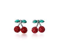 Romantic Sweet Red Zircon Cherry Fruit Studs Earrings Girls Accessory Jewelry