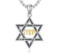 Romantic Work Chaîne en argent sterling 925 avec pendentif en forme d'étoile de David avec pendentif en forme d'étoile de David Yhvh Yhwh Yahweh Collier hébreu Cadeau pour homme et femme, Argent