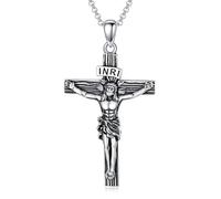ROMANTIC WORK Collier Croix de Jésus en Argent Sterling 925 Pendentif Croix de Jésus Bijoux Cadeau Chretienne pour Hommes
