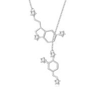 ROMANTIC WORK Collier molécule de sérotonine en argent sterling 925 molécule de dopamine Lasso Y Pendentif porte-bonheur sérotonine Lariat Collier chimie Bijoux Cadeaux pour femme, Argent sterling