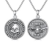 ROMANTIC WORK Memento Mori Collier Memento Mori en argent sterling 925 avec pendentif tête de mort gothique Bijou cadeau pour homme et femme, Argent sterling