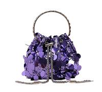 RomanticDesign Sac à main tendance pour femme en métal scintillant avec pompons et paillettes pour fête, violet