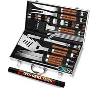 ROMANTICIST Lot de 30 outils de barbecue pour homme et papa, ensemble d'ustensiles de barbecue robustes en acier inoxydable, kit d'accessoires de barbecue antidérapants avec thermomètre, tapis dans un