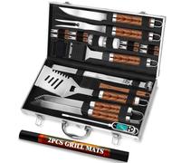 ROMANTICIST Lot de 30 outils de barbecue pour homme et papa, ensemble d'ustensiles de barbecue robustes en acier inoxydable, kit d'accessoires de barbecue antidérapants avec thermomètre, tapis dans un