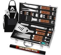 ROMANTICIST Lot de 30 outils de barbecue pour homme et papa, ensemble d'ustensiles de barbecue robustes en acier inoxydable, kit d'accessoires de barbecue antidérapants avec thermomètre, tapis dans un
