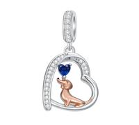ROMANTICWORK Breloque en argent sterling 925 en forme de teckel avec pierres de naissance pour 12 mois pour bracelets de chien et fabrication de bijoux, Argent sterling, Pas de pierre précieuse