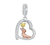 ROMANTICWORK Breloque en argent sterling 925 en forme de teckel avec pierres de naissance pour 12 mois pour bracelets de chien et fabrication de bijoux, Argent sterling, Pas de pierre précieuse