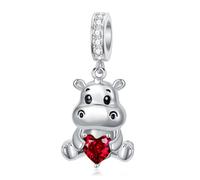 ROMANTICWORK Breloque hippopotame avec pierre de naissance en argent sterling 925 pour bracelets hippopotame pour bracelets hippopotame bovin des Highlands pour femmes et amateurs d'hippopotame, B
