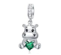 ROMANTICWORK Breloque hippopotame avec pierre de naissance en argent sterling 925 pour bracelets hippopotame pour bracelets hippopotame bovin des Highlands pour femmes et amateurs d'hippopotame, B