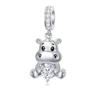 ROMANTICWORK Breloque hippopotame avec pierre de naissance en argent sterling 925 pour bracelets hippopotame pour bracelets hippopotame bovin des Highlands pour femmes et amateurs d'hippopotame, B