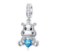 ROMANTICWORK Breloque hippopotame avec pierre de naissance en argent sterling 925 pour bracelets hippopotame pour bracelets hippopotame bovin des Highlands pour femmes et amateurs d'hippopotame, B