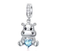 ROMANTICWORK Breloque hippopotame avec pierre de naissance en argent sterling 925 pour bracelets hippopotame pour bracelets hippopotame bovin des Highlands pour femmes et amateurs d'hippopotame, B