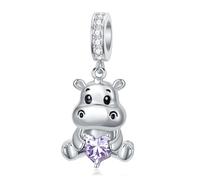 ROMANTICWORK Breloque hippopotame de juin, en argent sterling 925, pierre de naissance pour bracelets hippopotame, bijoux pour femmes, amateurs d'hippopotame