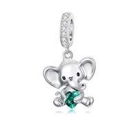 ROMANTICWORK Breloques éléphant pour bracelets en argent sterling 925 avec pierre de naissance - 1 à 12 mois - Bijoux éléphant - Cadeaux pour les femmes et les amateurs d'éléphants, Argent sterling