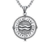 ROMANTICWORK Chaîne avec 12 signes du zodiaque en argent sterling 925 - Pendentif constellation - Collier horoscope - Cadeau pour homme et femme, 56 cm, Argent sterling, Pas de pierre précieuse