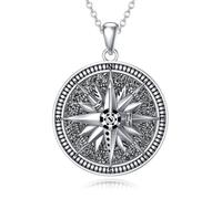 ROMANTICWORK Chaîne boussole en argent sterling 925 - Pendentif boussole - Bijou de graduation - Cadeau pour femme, Argent sterling