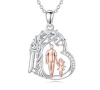 ROMANTICWORK Chaîne en argent sterling avec pendentif en forme de cœur d'amour pour père et fille - Bijoux cadeau pour filles et femmes, 18.7 x 22 mm, Argent sterling, Pas de pierre précieuse
