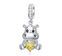 ROMANTICWORK Charme hippopotame avec pierre de naissance, argent sterling 925, 12 mois, charme hippopotame pour bracelets hippopotame, perles de bovins des hauts-plateaux d'hippopotame en bijouterie
