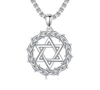 ROMANTICWORK Collier avec pendentif en forme d'étoile de David en argent sterling 925 - Bijou juif pour anniversaire - Cadeau pour homme, Argent sterling, Pas de gemme