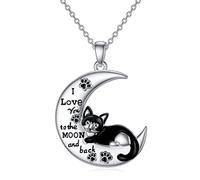 ROMANTICWORK Collier Chat en Argent Sterling Collier Pendentif Chat Cadeau d'Anniversaire de Bijoux de Chat pour Femme Fille
