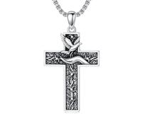 ROMANTICWORK Collier Croix 925 Argent Sterling Croix Collier Croix Pendentif Chrétien Religieux Gothique Bijoux Croix Cadeaux pour Hommes Messieurs Femmes, Argent sterling, Pas de gemme